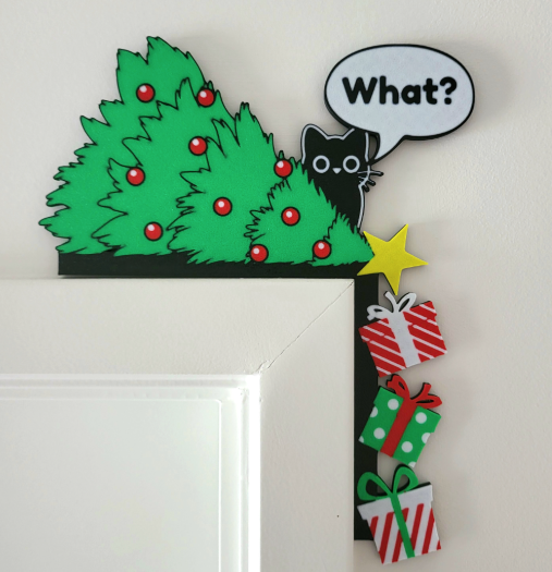 Pesky Cat Christmas Tree Door Topper