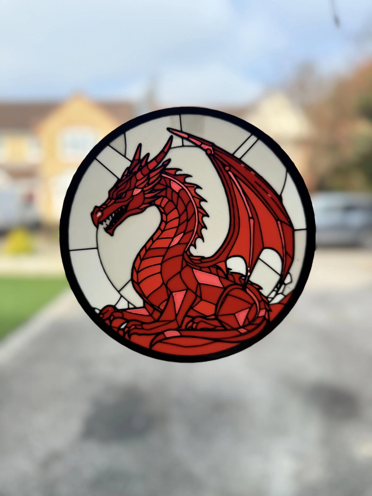 Welsh Dragon Stained Glass Effect Window Display