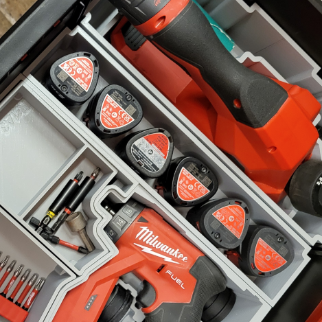 Milwaukee Packout Drawer Insert For 6 x M12 2Ah Batteries - Fits 2 and 3 Drawer Unites