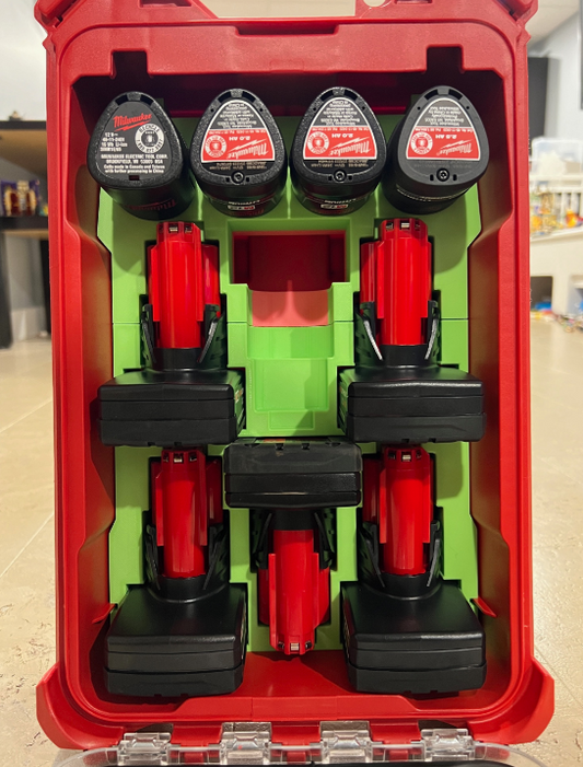 Milwaukee Packout Compact Organiser 10 x M12 Combination Battery Holder Insert - Both 6Ah And 2Ah